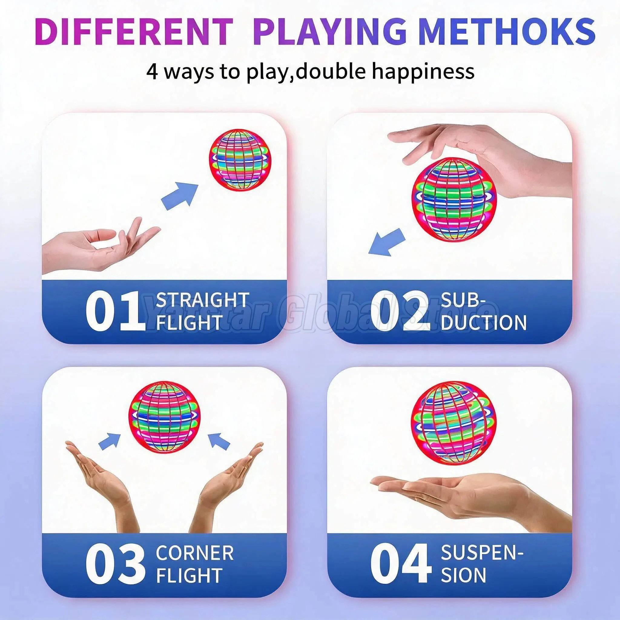 Hand Controlled Flying Ball for Children 360° Rotating Suspension Cosmic Globe with Color LED, Suitable for Indoor & Outdoor Toy