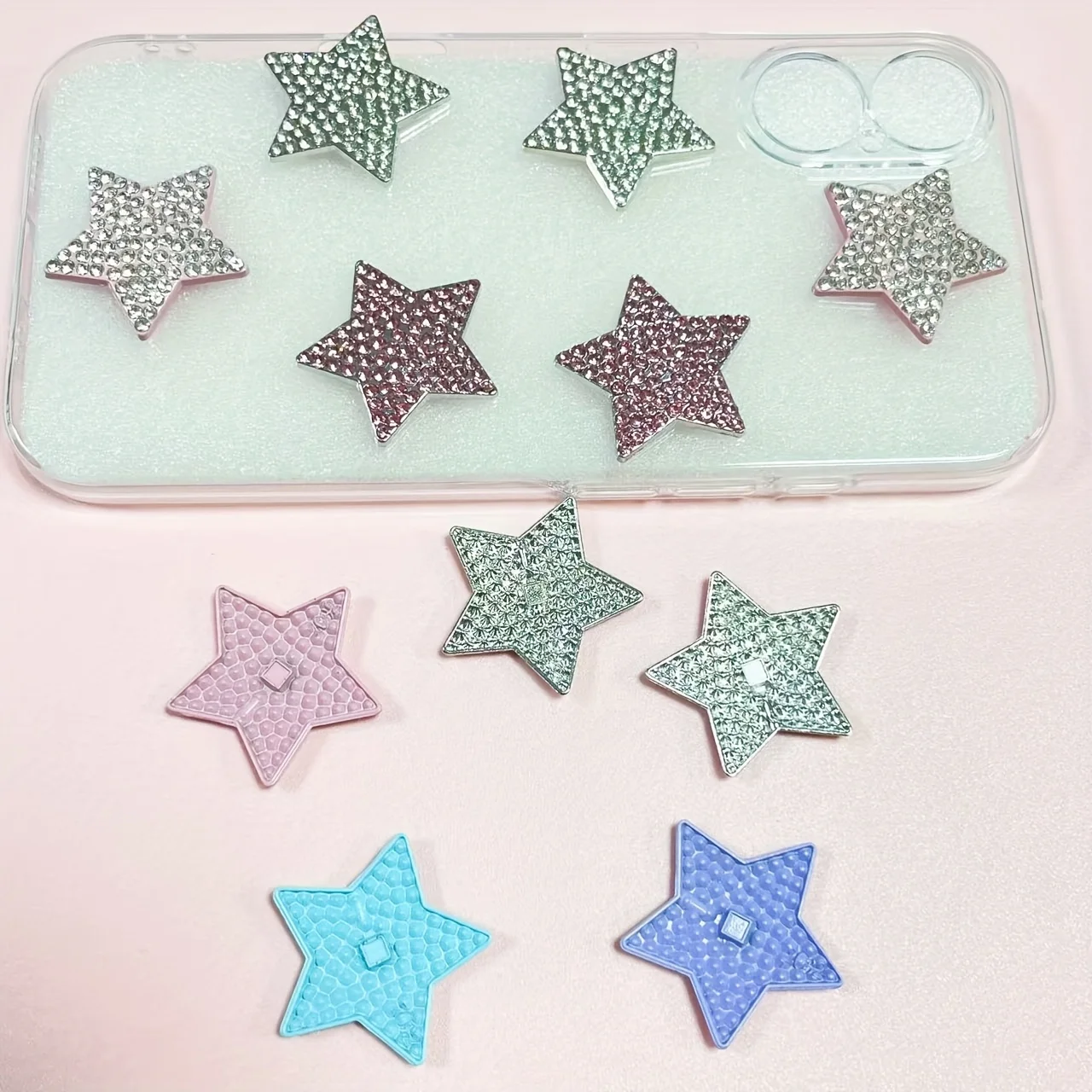 10 Uds. De pentagrama blanco y rosa con diamantes brillantes, estrella hueca, amor, funda de teléfono basura, decoración de Ipadcase, accesorios para manualidades DIY