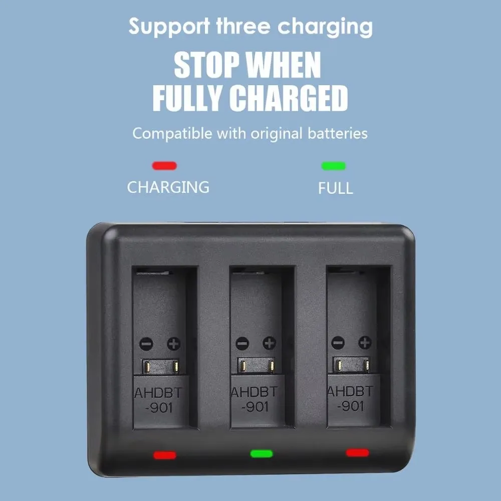 Universal For GoPro Hero 10 9 Black Battery Charger 3-Channel with Display Charging Cable for Go Pro Hero 11 accessories