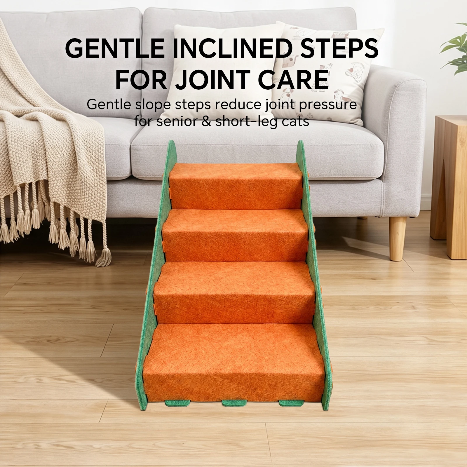 Three-In-One Multi-Functional Cat Staircase - 4-Step Portable Pet Staircase, Suitable For Beds, Sofas, Cat Climbing Frames, Ramps, Headboard Ramps, Durable Felt Cat Beds And Scratching Posts, Stable Ladder Suitable For Kittens, Adult Cats And Small Spaces