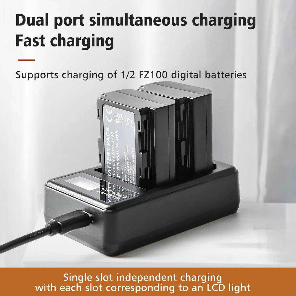 2280mAh NP-FZ100 NPFZ100 NP FZ100 Battery + LED Dual USB Charger for Sony NP-FZ100, BC-QZ1, Sony a9, a7R III, a7 III,A6600