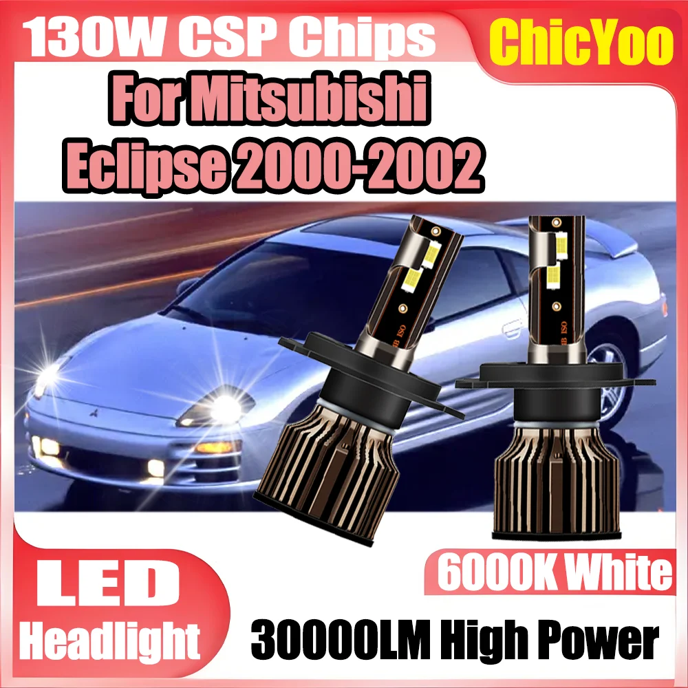 

2X 130 Вт мощные автомобильные фары с чипами 3570 CSP, светодиодные лампы H4, 6000K, белый свет, 30000 лм, для Mitsubishi Eclipse 2000 2001 2002