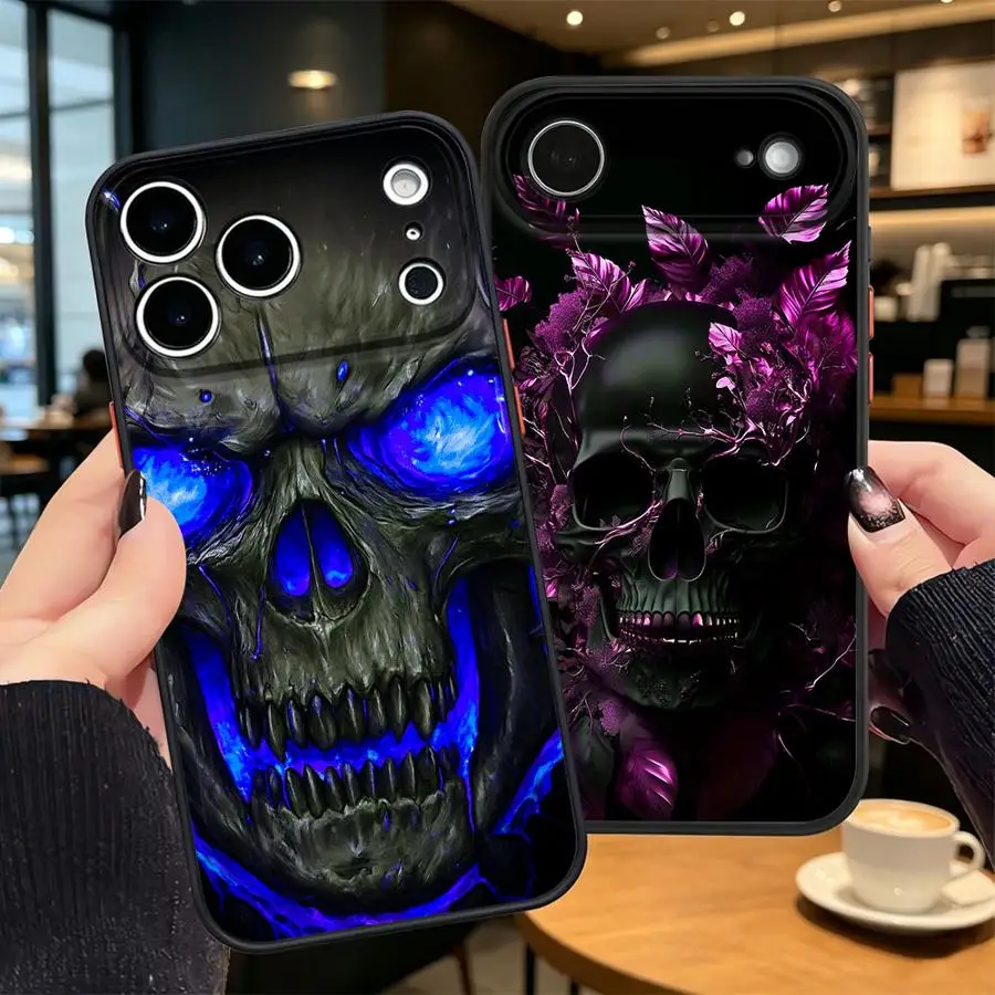 Funda Rückseitige Handyhülle für iPhone 17 Pro Max 13 Mini 17e 14 15 XS XR Air 7 8 SE 16 Plus 12 11 Blauer Totenkopf