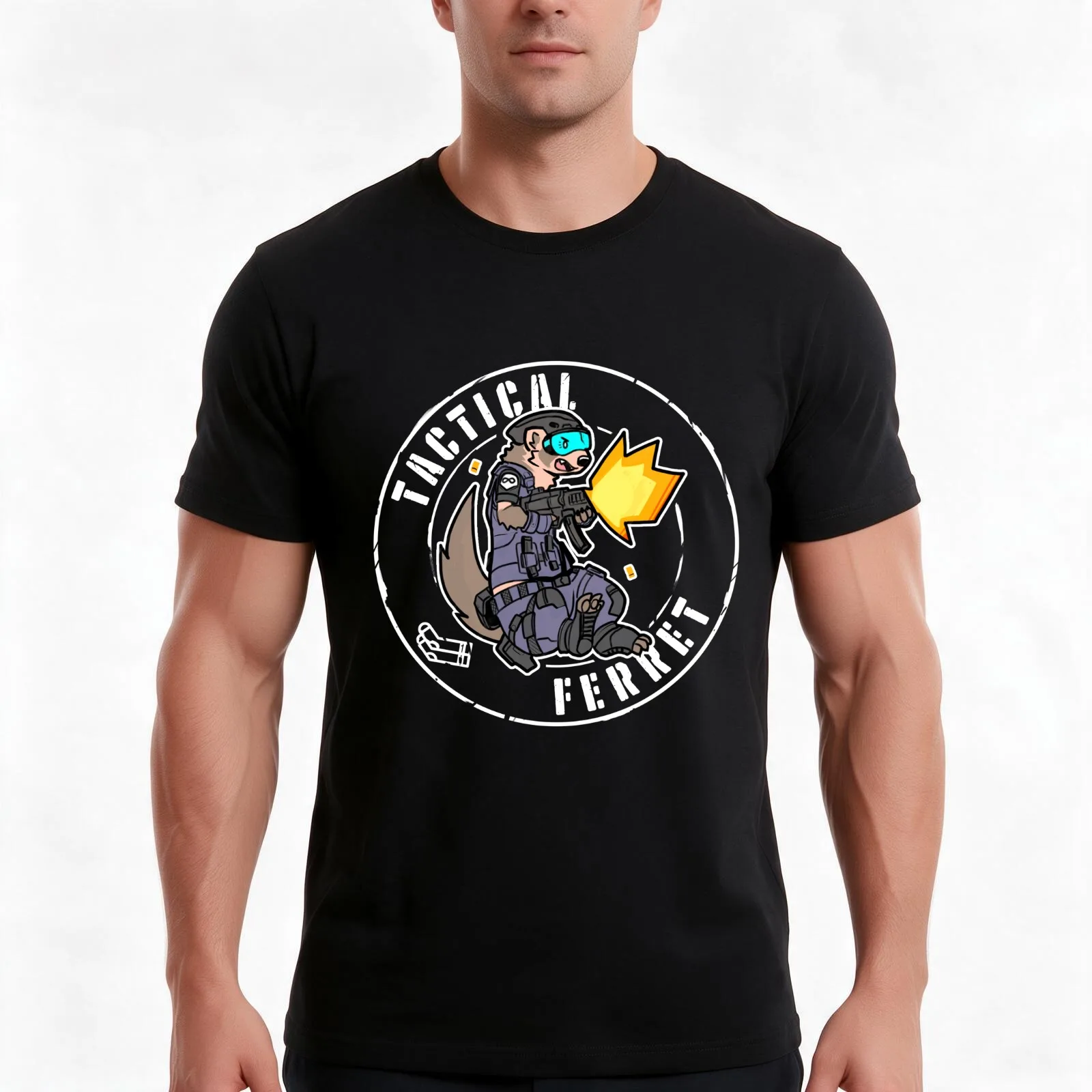 Tactical Ferret T-Shirt Summer Casual Cotton Tee Oversized Streetwear Tops Vintage Graphic Print Loose Fit Short Sleeve