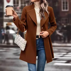 Cardigan Blends Solid Long Sleeve Single Breasted Outerwear Loose Fit Button Turn Down Collar Wool Coats Button Office Lady