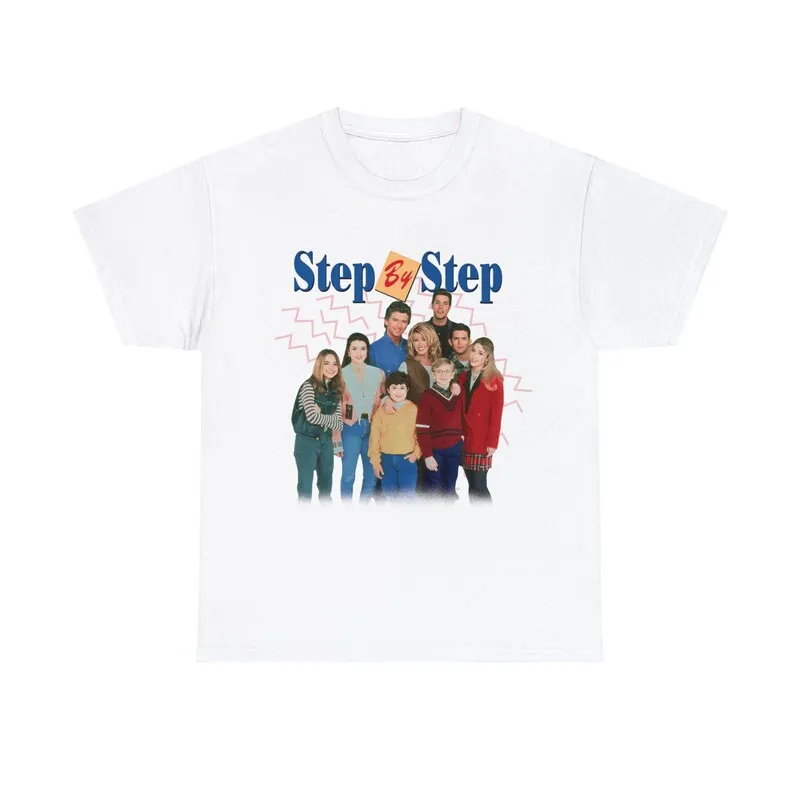 step by step Tee ,Graphic Short Sleeve Crew Neck Cotton T-Shirt