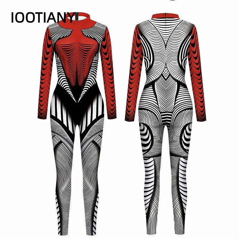 

IOOTIANY Geometric Lines Pattern 3D Print Sexy Women Jumpsuit Cosplay Costumes Skinny Fashion Party Bodysuit monos mujer 2024