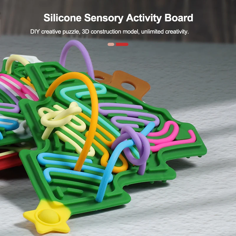 Rompecabezas de juguete para aliviar el estrés con textura de silicona 3D, tablero portátil para habilidades motoras finas, diseño de actividades navideñas en forma de árbol