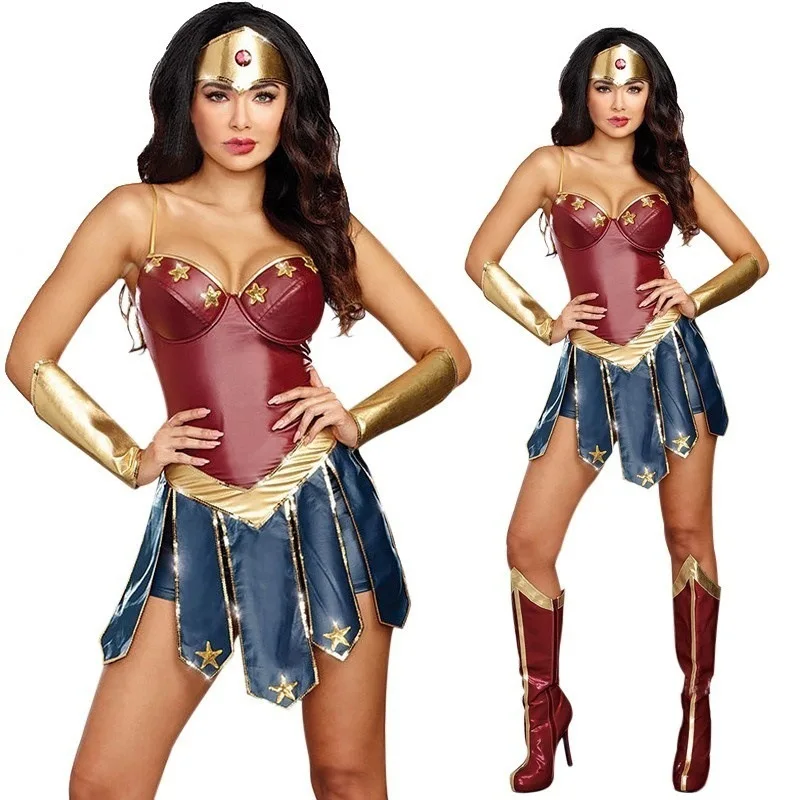 Kostium na Halloween Cosplay Superhero Gal Gadot dorosły etap cud superbohater skórzana gwiazda klejnot dekoracji