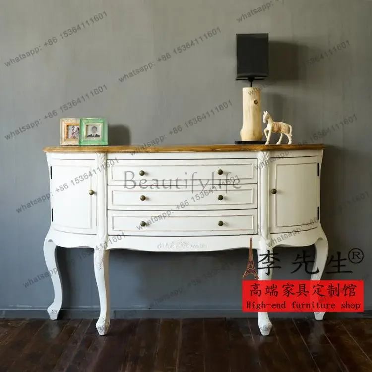 

ls 18American country solid wood retro old porch table, French European foyer locker