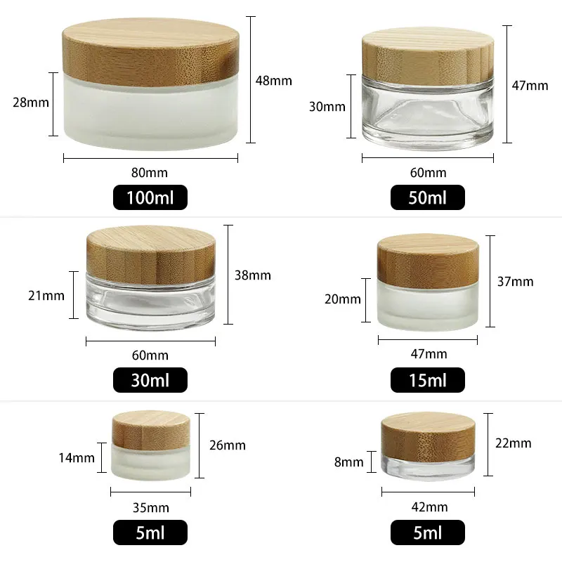 72PCS 100G cosmetic packaging containers empty frosted lotion face cream glass jar bottle set with bamboo pump dropper spray lid