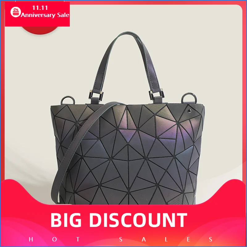 Hot Sale Geometry Handbag For Women Diamond Lattic Tote Large Geometric Luminous Bags Shoulder Bags Luxury Brand Leather