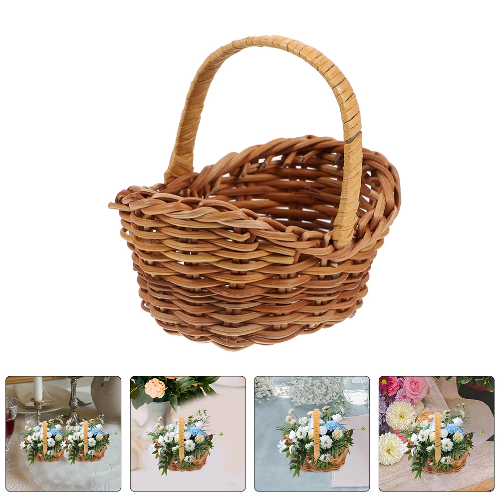 

2Pcs Rattan Woven Hand-Woven Flower Basket Flower Storage Baskets Miniature Basket Multi-Functional Basket Storage Holders