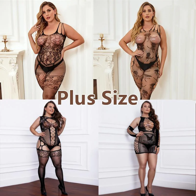 Sexy Xxxxl Plus Size Catsuit Lingerie Lace Body Stocking Erotic for Women Open Crotch Bodysuit See Through Jumpsuit Fishnet Suit