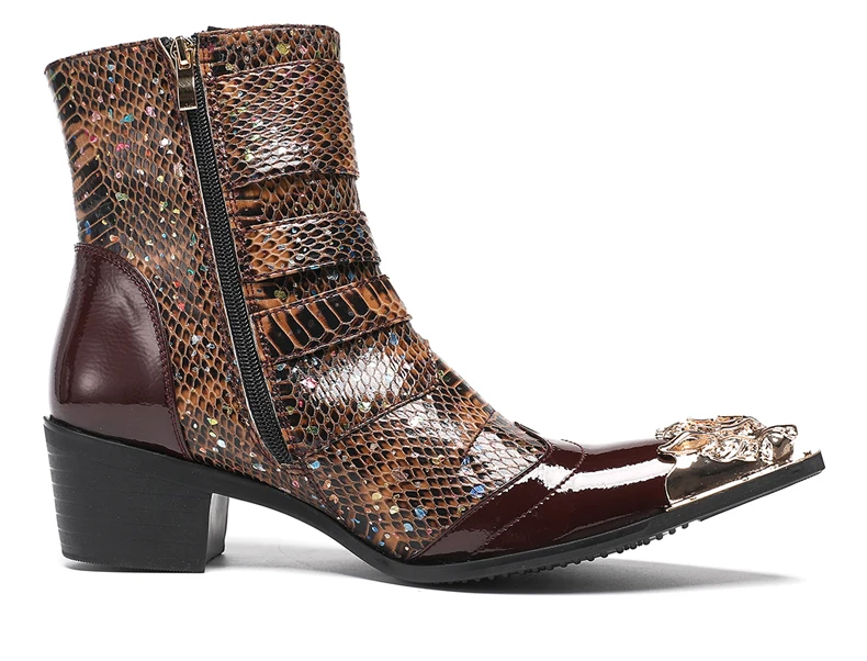 Neue Punk Stil Niet Gürtel Schnalle Dekor Männer Mid-Kalb Stiefel Metall Spitz Spleißen Leder Schuhe Männlich Lace-up Motorrad Stiefel – Detail 9