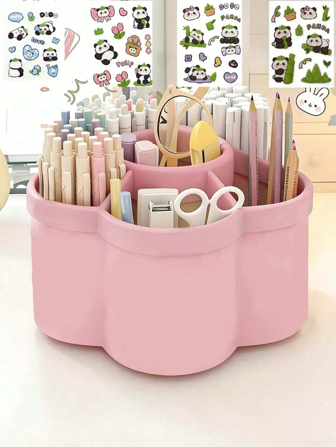 

1pc 360° Rotating Pen Holder & Storage Box, Suitable For Student And Children's Desks. This Creative And Fashionable Pen Holder Has A Large Capacity, Simple And Personalized Design, With Internal Compartments For Convenient Organization And Storage
