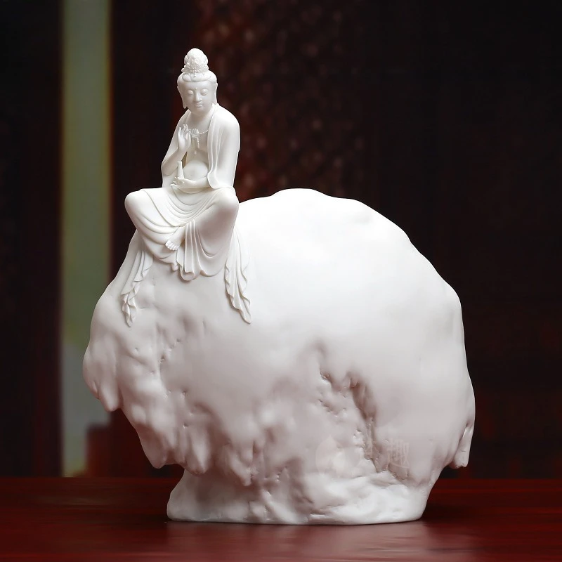White porcelain sculpture artwork, Avalokiteshvara Bodhisattva ornament Zen decoration
