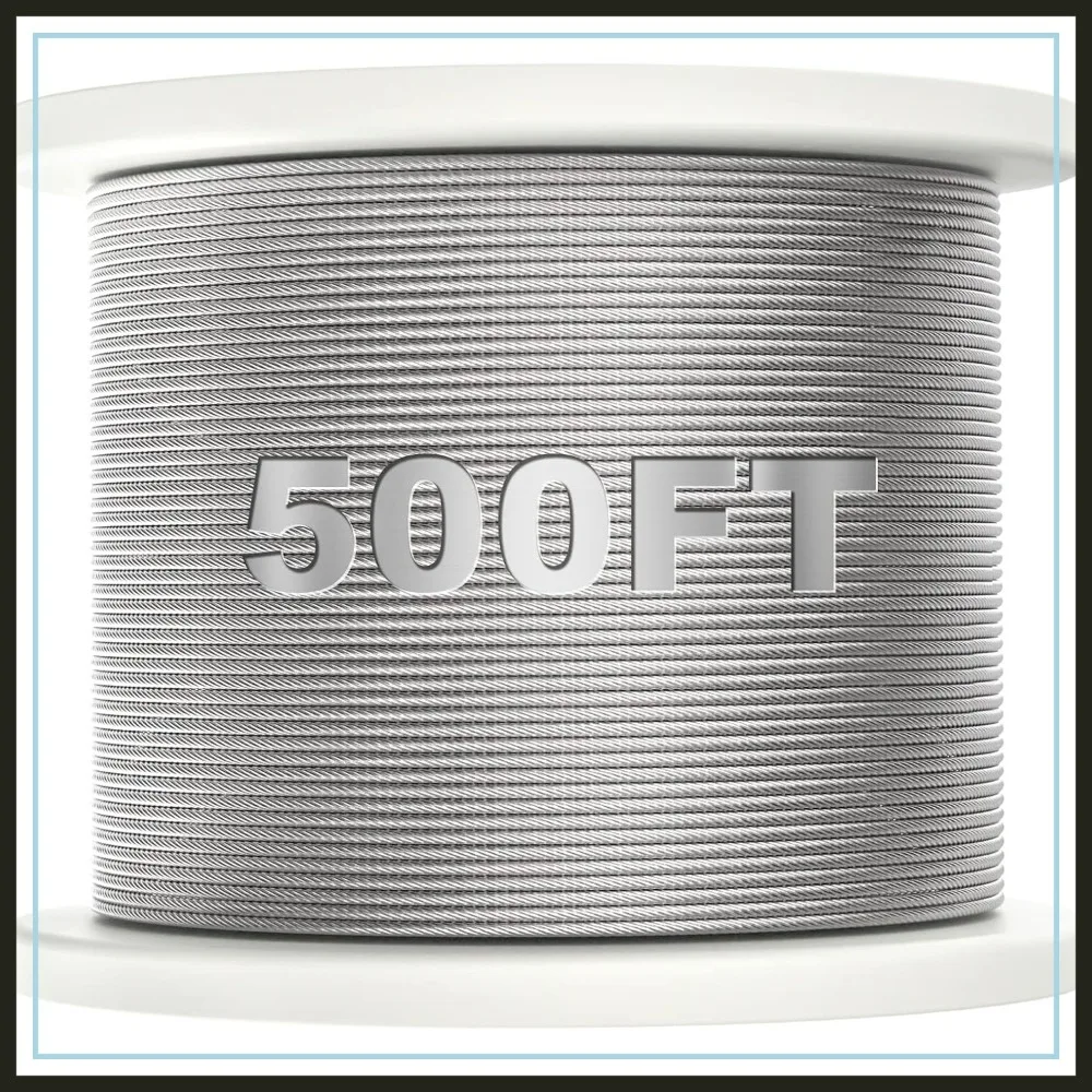 

500FT 1/8" Stainless Steel Cable, T316 Marine Grade Wire Rope, 7x7 Strands, 1850lbs Breaking Strength for Deck Railing & DIY Balustrades