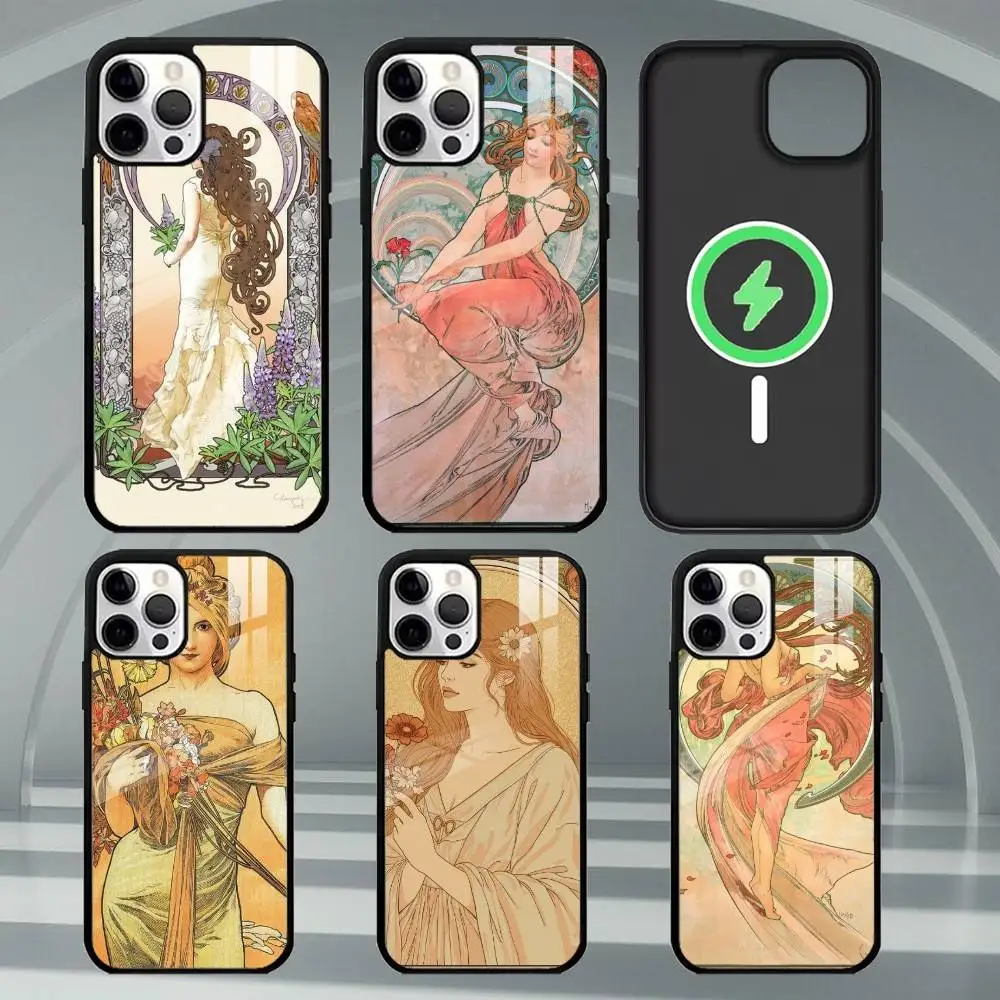 

V-Vintage A-Alphonse Mucha Phone Case For iPhone17,16,15,14,13,12,11 Plus,Pro Max Magnetic For Magsafe Wireless Charging
