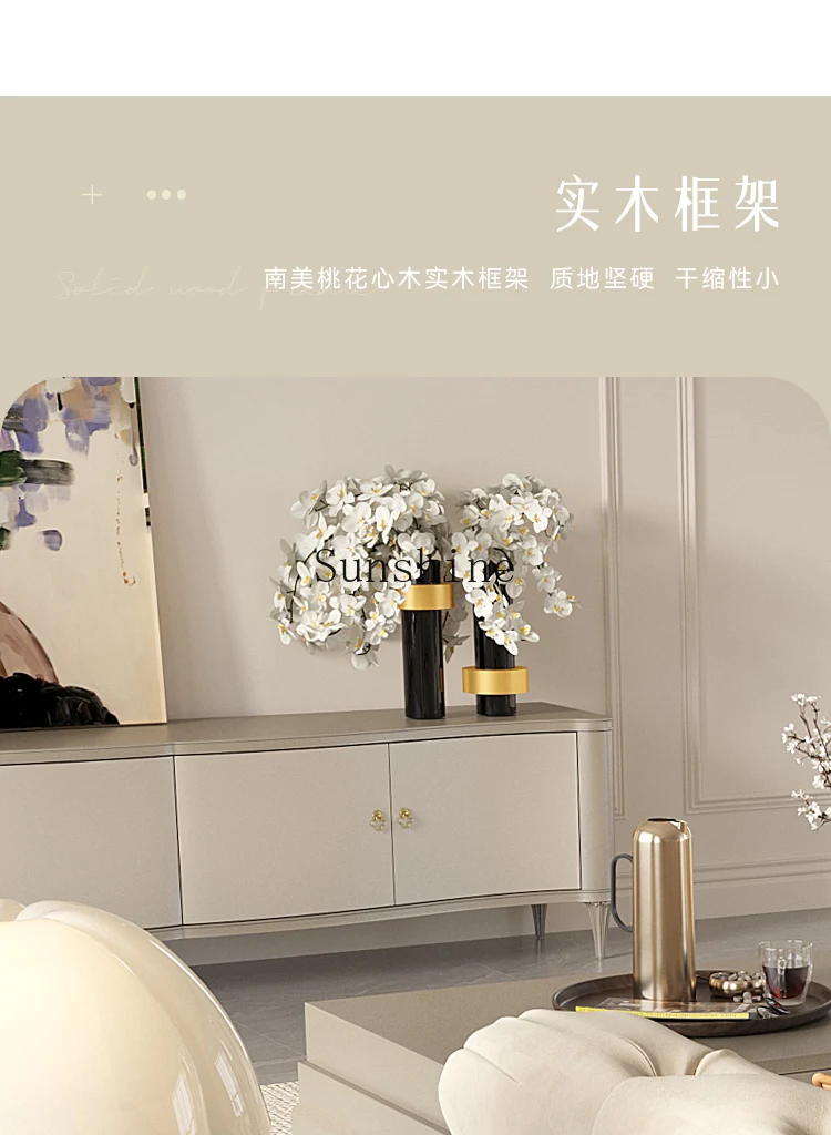 Französischer heller Luxus-TV-Schrank aus massivem Holz, moderne, einfache, kleine Wohnung, Couchtisch-Kombination, Wohnzimmer-Aufbewahrung