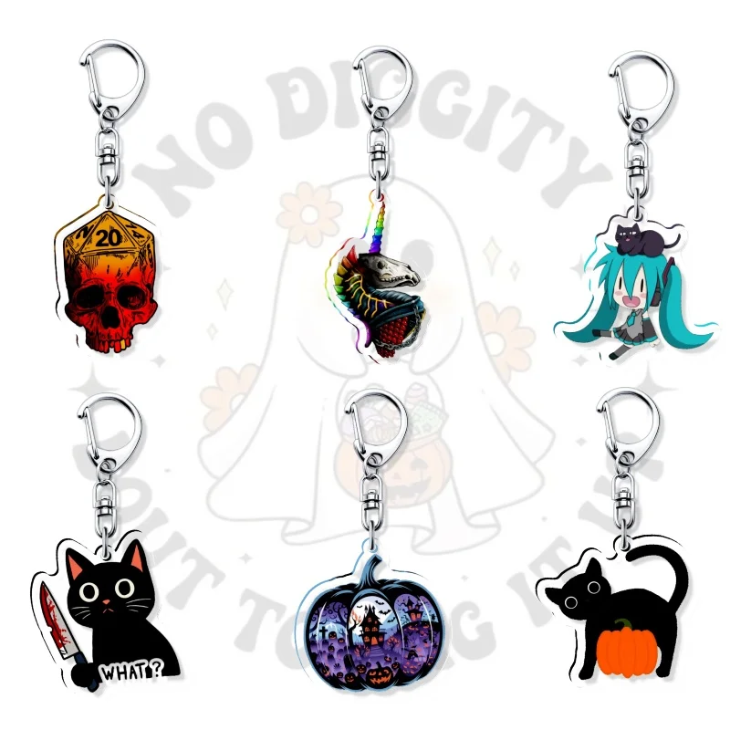 Halloween Themed Funny Cat Ghost Unique Design Hot Acrylic Keychain Charm Pendant Cute Pumpkin Gift Trick Or Treat Kingring Bag
