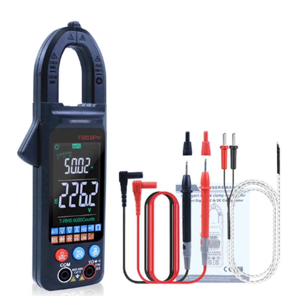 

DC/AC Current Digital Clamp Meter 6000 Counts 400A Amp Multimeter Large Color Screen Voltage Tester FS8330Pro Black