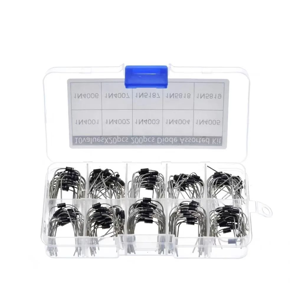 200Pcs 10 Values Rectifier Diode Assorted Kit 1N4001 1N4002 1N4003 1N4004 1N4005 1N4006 1N4007 1N5817 1N5818 1N5819 with Box
