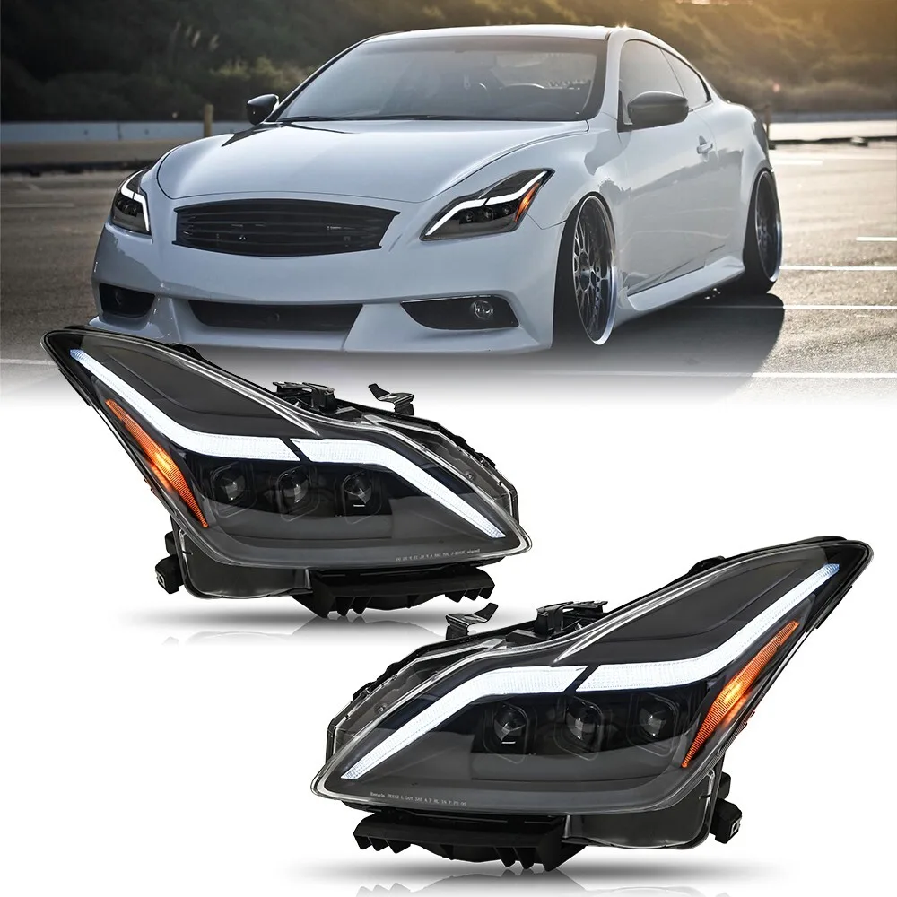 

LED Headlight Assembly For 08-13 Infiniti G37 14-15 Q60 Coupe MK II LED Projector Headlights Black DRL