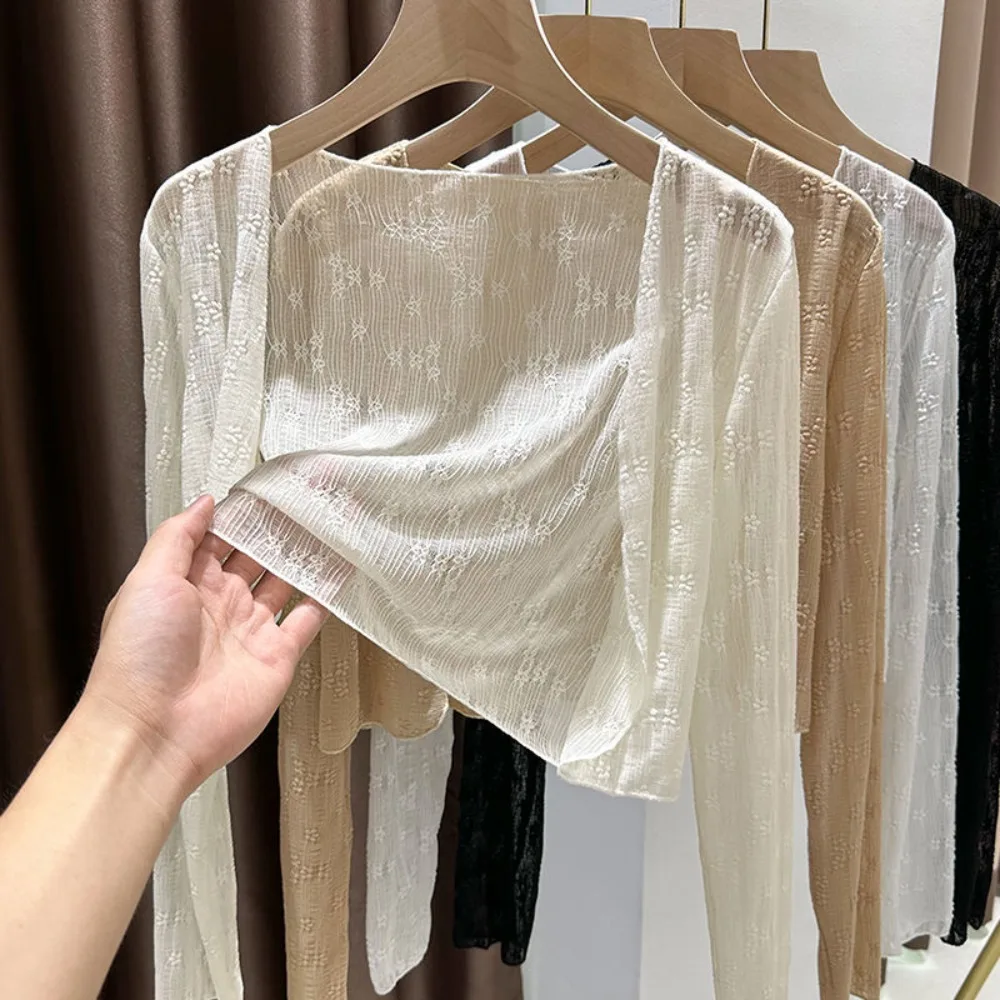 High Quality Hollow Knitted Cardigan Loose Thin Loose Sunscreen Blouse V-neck Solid Color Ladies Shawl Women