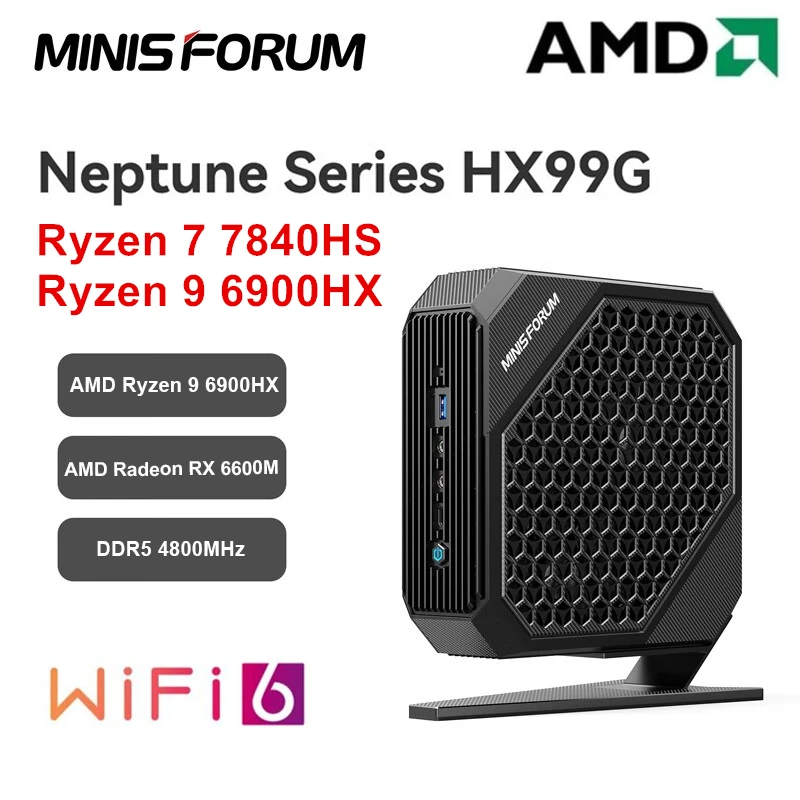 Minis Forum HX100G HX99G Gaming Mini PC AMD Ryzen 7 7840HS 9 6900HX Radeon RX 6600M 8G Windows 11 DDR5 2xUSB4 Gamer Computer