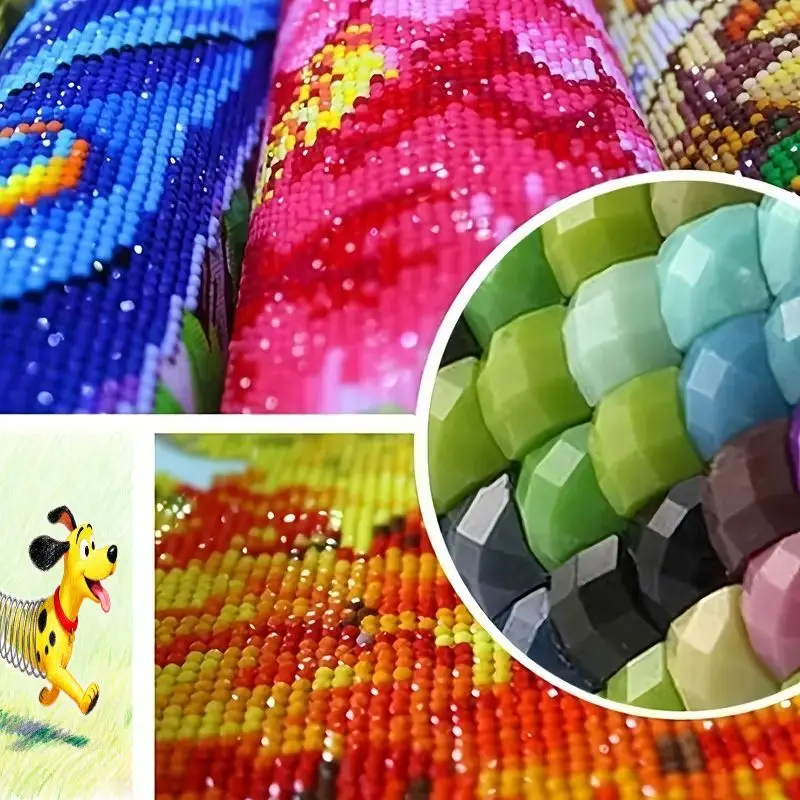 1PC Kit Lukisan Berlian 5D Anjing Kartun Lucu, Seni Hewan Kristal Rhinestone DIY Full Drill untuk Anak-Anak & Dewasa, Kreatif