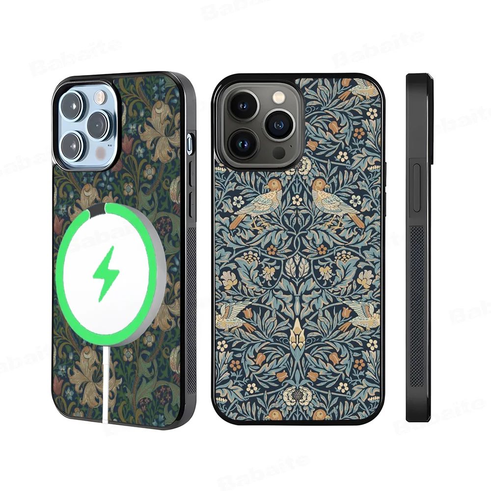 Art W-William Morris Luxury Phone Case Magnetic Case For IPhone 16 14 13 12 11 15 Pro Max Plus For Magsafe Wireless Charge Cover