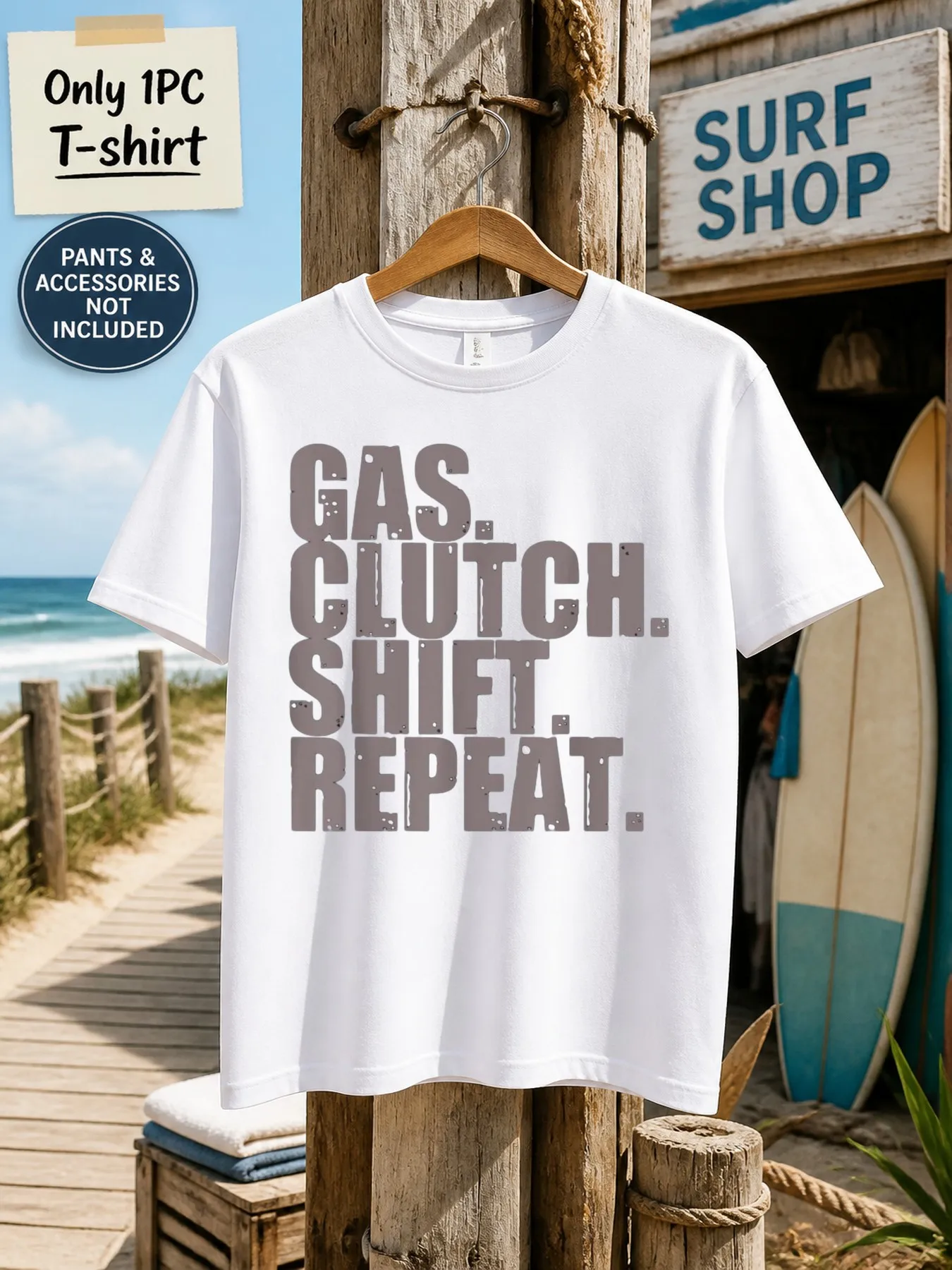 1pc Men'S Graphic T-Shirt Gas Clutch Shift Repeat Short Sleeve Crew Neck [Solely 1pc T-SHIRT]