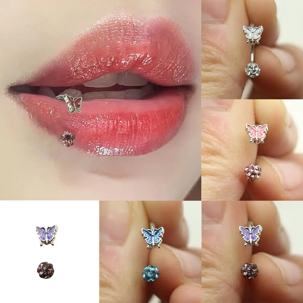 1 pz anello per labbro penetrante in acciaio inossidabile farfalla a forma di C perno per labbro per donna ragazza moda gioielli per piercing al labbro gotico