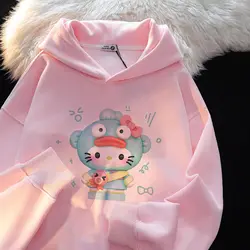 Sanrio Hello Kitty Printed Cute Long Sleeve T-Shirt Sweatshirt Young Women's Clothing New Fall and Winter Hip Hop Y2k Streetwear