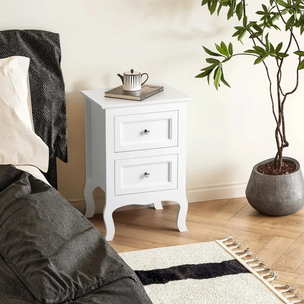 Juego de 2 mesitas de noche, mesa auxiliar, color blanco