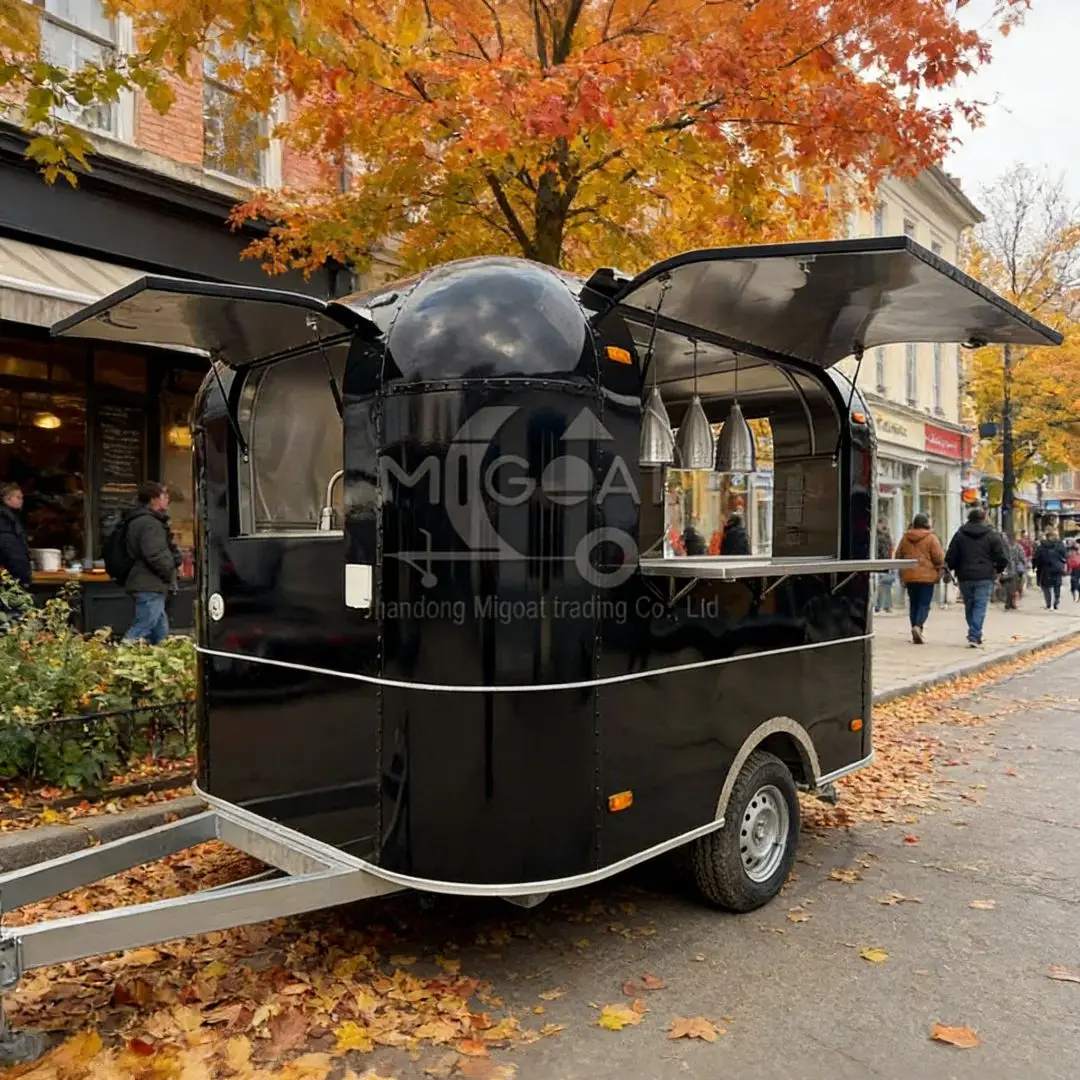 Compact Towable Food Trailer Stainless Steel Interior Mobile Catering Truck with LED Lights And Water Sink for Sale