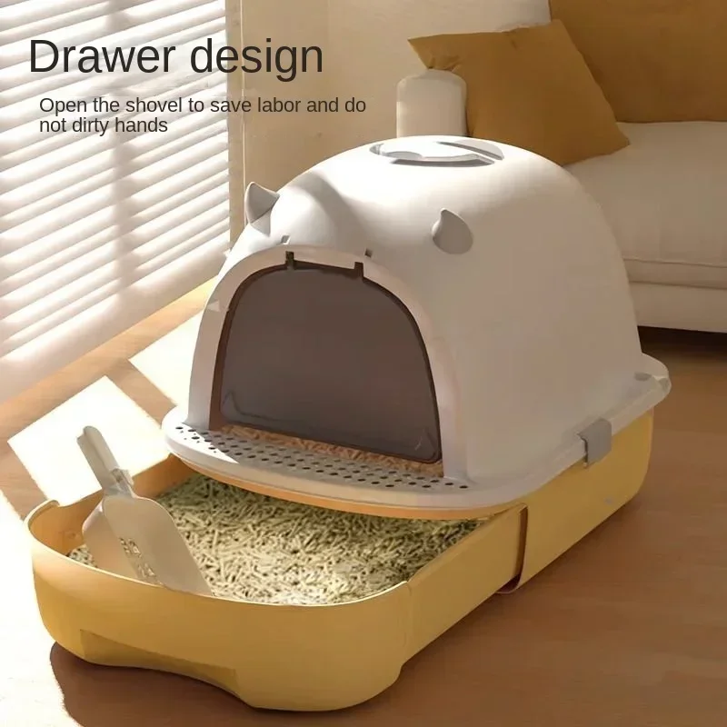 Large Capacity Anti-odorant Cat Litter Box Plastic Anti-Splash Cats Toilet Drawer Open Style Completely Enclosed Pet Sandbox