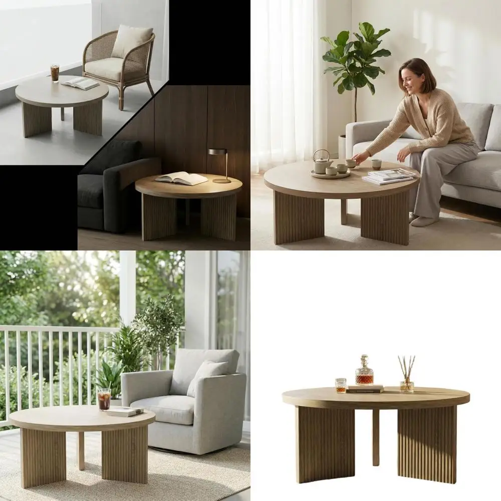 

Walnut 35 Round Coffee Table with Thick Smooth Surface and X-Leg Design for Living Room or Office