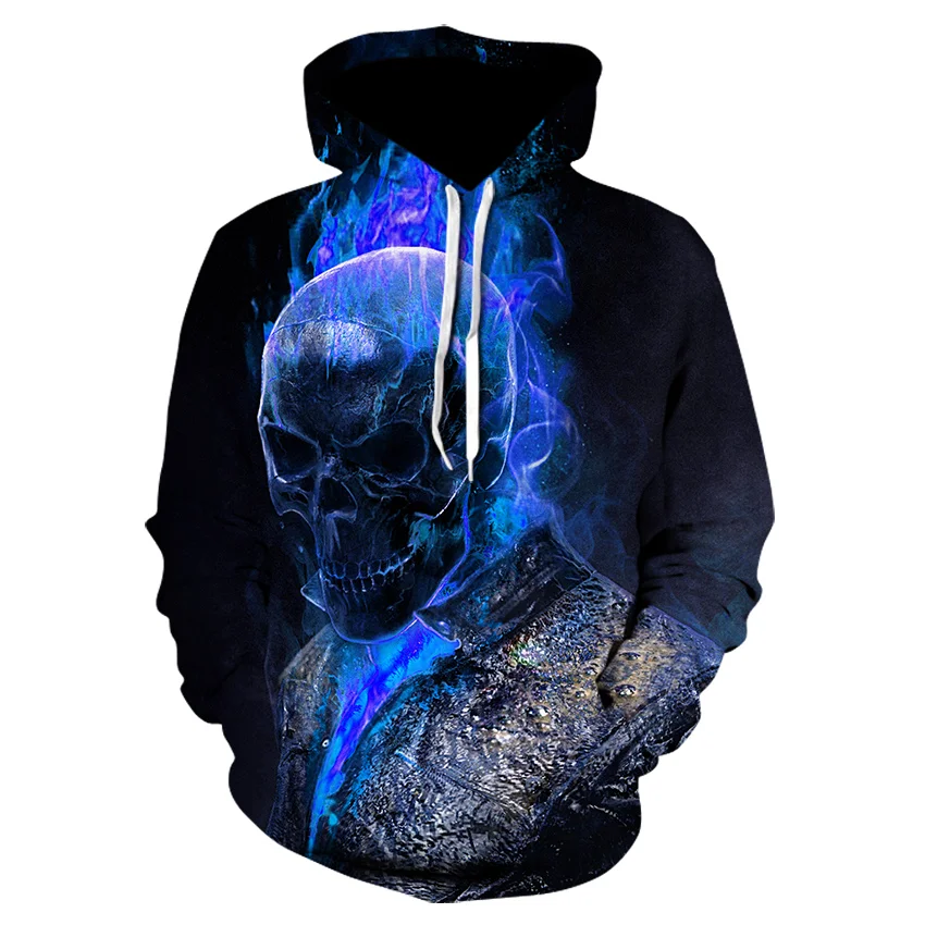 

2021 new hot unisex sweatshirt 3d-printed flame skull hoodie pocket grey coat Men's casual hoodie Manufacturer promotion S-4XL