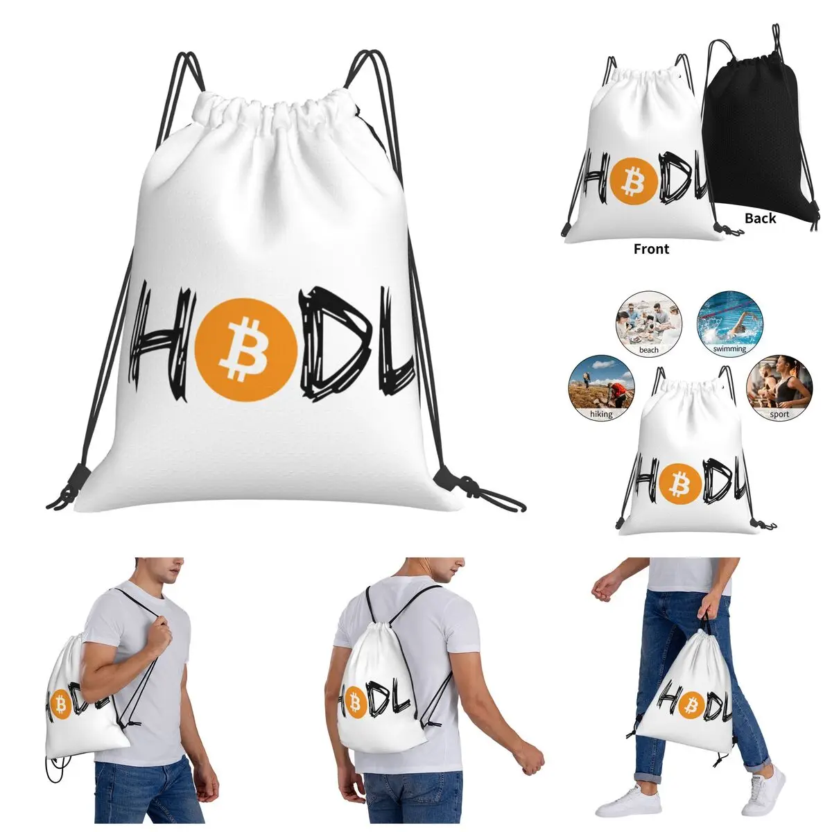 Ransel Humor Tas Serut Grafis Tas Gym HODL Bitcoin BTC Crypto BTFD Tas Punggung Serut Grafis