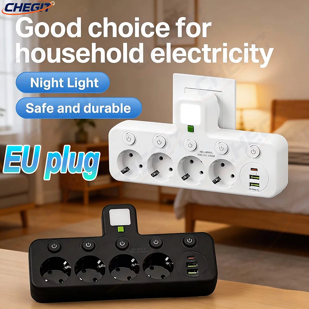 

Удлинитель-разветвитель с розетками EU, USB Type-C PD для быстрой зарядки, сетевой фильтр-адаптер