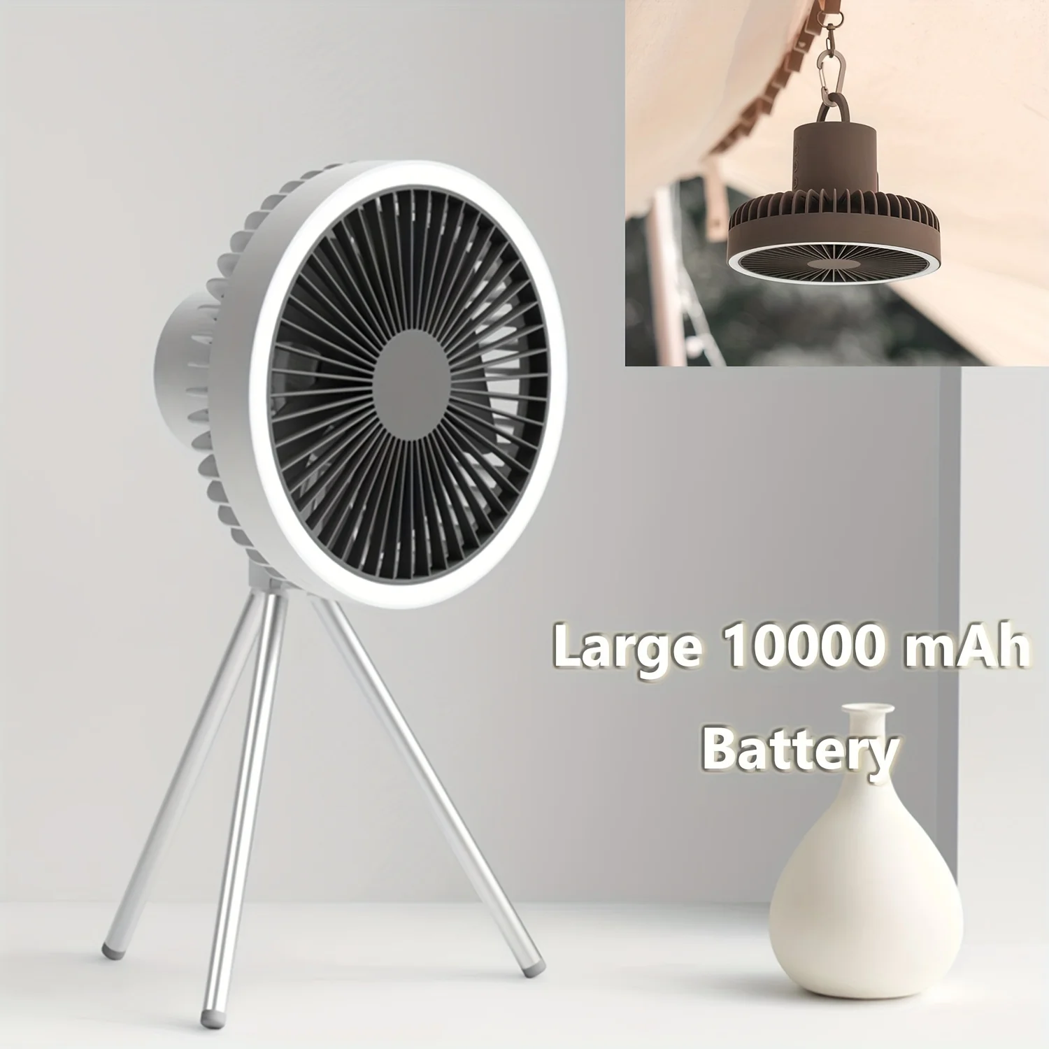 

Portable Rechargeable Mini Fan with LED Lights and Tripod for Outdoor Camping