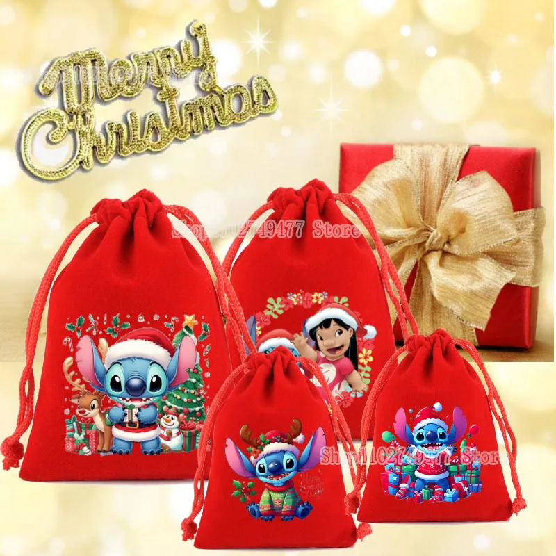 Disney Stitch Drawstring Bag Cartoon Cute christmas Candy Gift Storage Bundle Pocket Jewelry Bag Xmas Atmosphere Decoration