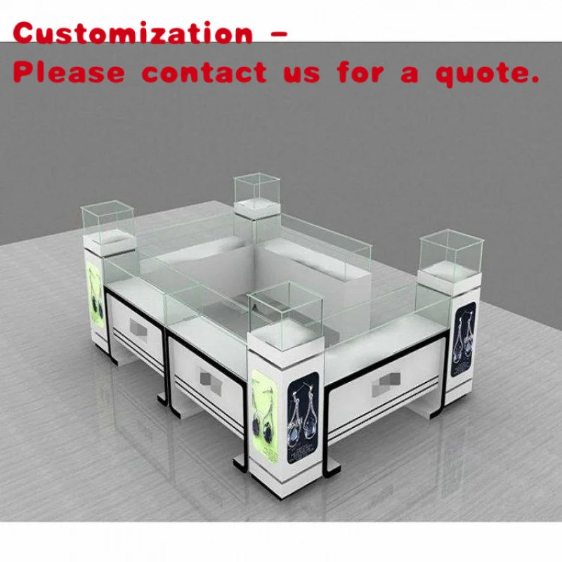custom.2022 Latest Design Toughened Glass Light Box Black & White Style Retail Jewelry Showcase Mall Kiosk
