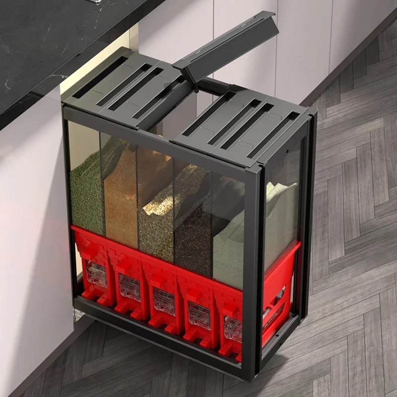 Cabinet rice box, embedded bucket, kitchen multi-function built-in light luxury cabinet drawer rice tank