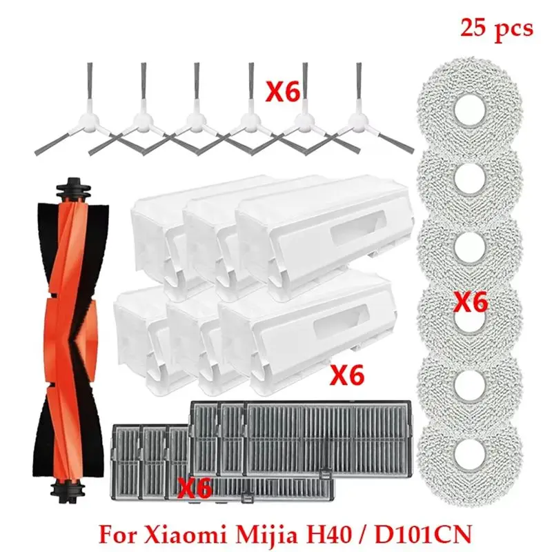 

A63Z Upgrade For Xiaomi H40 / D101CN Robot Vacuum Cleaner Part Main Side Brush Filter Wipe Cloths Dust Bag Replace Accessory