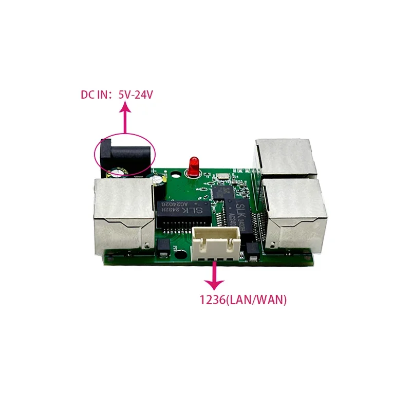 Мини-PCBA 4-портовый сетевой мини-модуль коммутатора Ethernet 10/100 Мбит/с 5 В 12 В 15 В 18 В 24 В