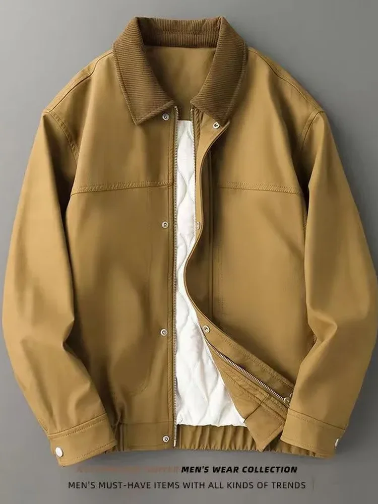 

Мужская повседневная куртка с воротником на молнии, винтажная, модная, универсальная, из полиэфирного волокна, с длинными рукавами, приталенного кроя