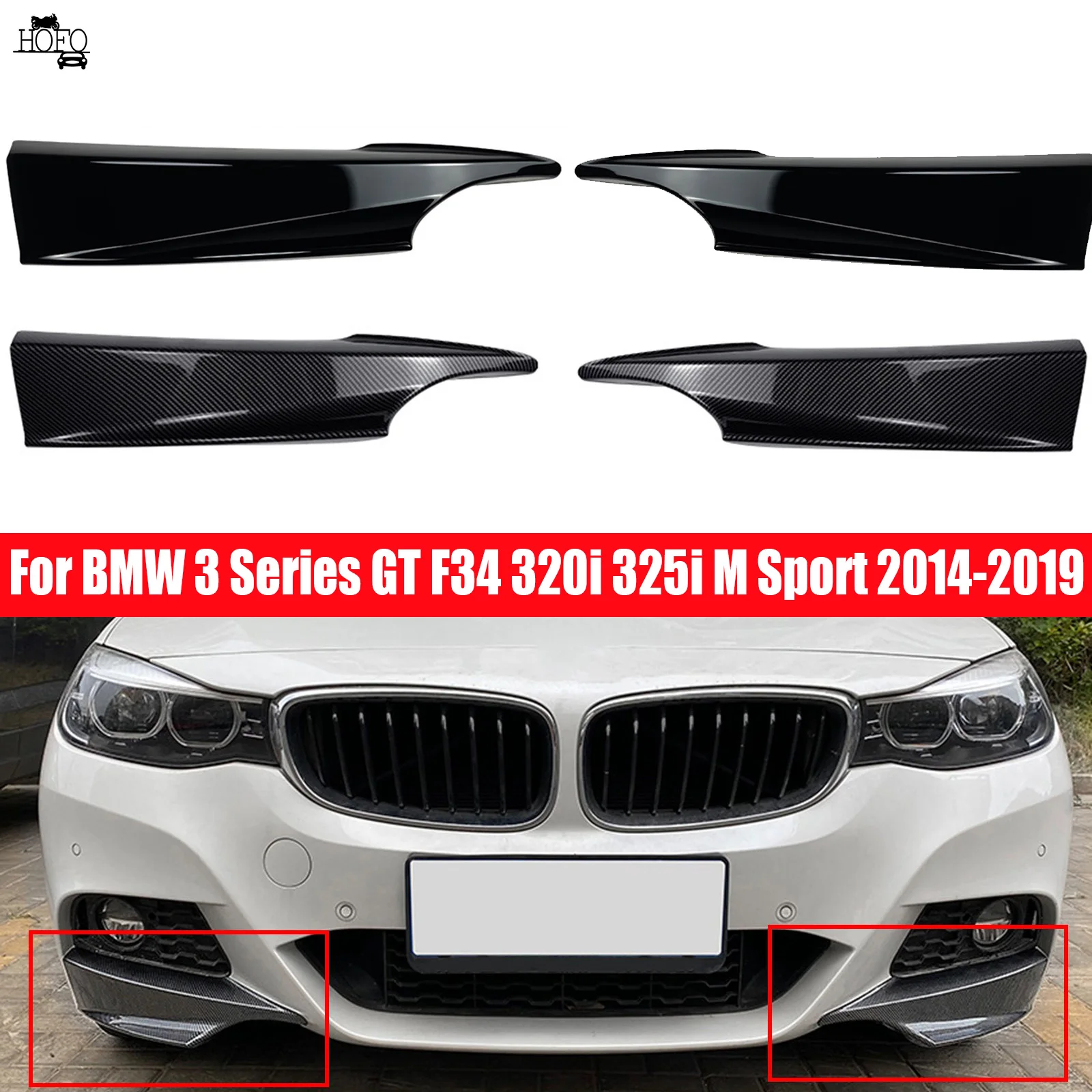 

For BMW 3 Series GT F34 320i 325i M Sport 2014-2019 Front Bumper Lip Spoiler Splitter Foglamp Grille Surround Trim